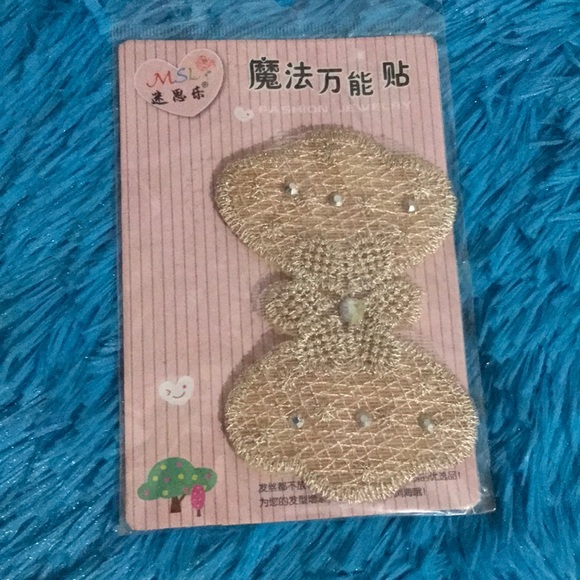 Hair accessory bow Velcro fastener cream sparkly - Picture 1 of 2